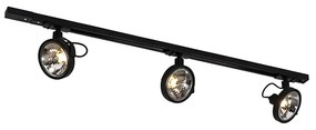 Sistema di illuminazione a binario moderno con 3 faretti neri monofase - Iconic Go
