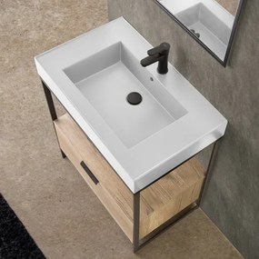 Mobile bagno a terra 75 cm nero con lavabo bianco e specchio Kubic