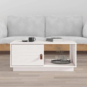 Tavolino Da Salotto Bianco 80x50x35,5 Cm Legno Massello Di Pino /