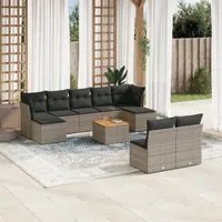 Set Divano da Giardino 10 pz con Cuscini Grigio in Polyrattan 3223862