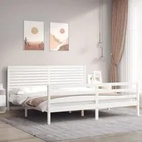 Giroletto con Testiera Bianco 200x200 cm in Legno Massello 3195047