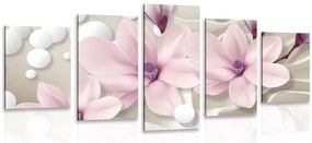 Quadri 5 pezzi – Magnolia su sfondo astratto