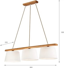 Lampada a sospensione su cavo AIDA, 3x E27/60W/230V, Ø 25 cm, rovere