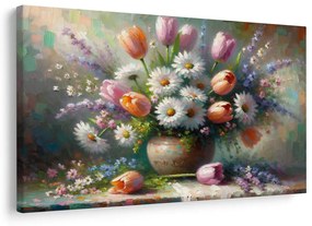 Quadro su tela – Bouquet di tulipani e margherite
