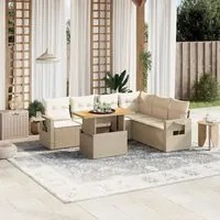 Set Divani da Giardino 7 pz con Cuscini Beige in Polyrattan 3271772