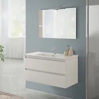 Mobile bagno sospeso 100 rovere bianco completo con 2 cassetti Nadia