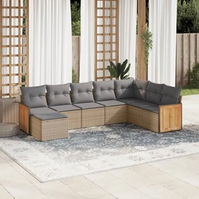 Set divano da giardino 8 pz con cuscini beige in polyrattan