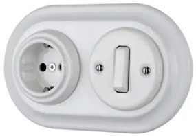 Bohemia-Design - Presa elettrica a parete in porcellana stile retrò senza cornice SCHUKO 250V/16A bianca