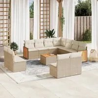 Set Divani da Giardino 12 pz con Cuscini Beige in Polyrattan 3227773