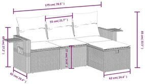 Set divani da giardino 4 pz con cuscini in polyrattan grigio