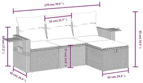 Set divani da giardino 4 pz con cuscini in polyrattan grigio