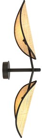 Applique 2 Luci Eridano A Braccio In Acciao Nero E Rattan