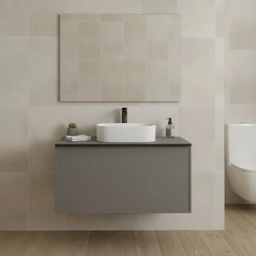 Mobile da bagno sospeso sotto lavabo Pixel frame 1 cassetto L 80 x H 40 x P 45.5 cm grigio laccato opaco, con maniglia alluminio nero opaco