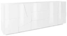 Credenza Moderna PING con 4 Ante Battenti e 3 Cassetti - Bianco Lucido