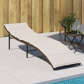 Lettino Prendisole Con Cuscino Marrone 55x199x50 Cm Polyrattan /