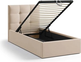 Letto singolo imbottito marrone chiaro con contenitore con rete inclusa 90x200 cm Phaedra – Micadoni