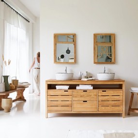 Tikamoon - Mobili da bagno lavandino bagno legno massello quercia 165 cm ripiano armadio