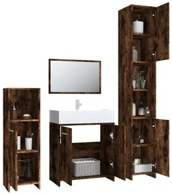 Set mobili da bagno 4 pz rovere fumo in legno multistrato