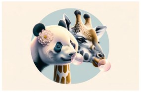 Quadro su tela – Panda e giraffa con bolla di gomma