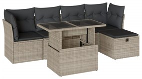 Set divano da giardino 6pz con cuscini grigio chiaro polyrattan