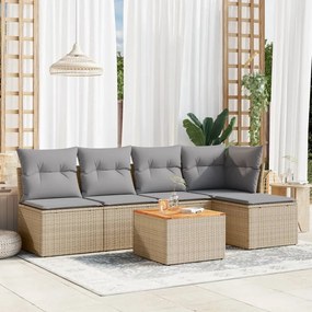 Set divano da giardino 6 pz con cuscini beige in polyrattan