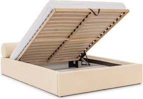 Letto matrimoniale imbottito color crema con contenitore con rete inclusa 200x200 cm Cille – Ropez