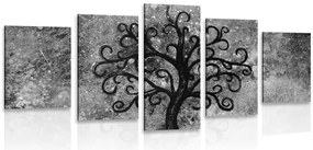 Quadri 5 pezzi – Albero della vita in bianco e nero