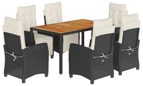 Set da pranzo da giardino 7 pz nero con cuscini in polyrattan