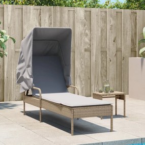 Lettino prendisole con baldacchino e tavolino beige polyrattan
