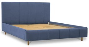 Letto matrimoniale imbottito blu con doghe in legno 160x200 cm Zee - Scandic