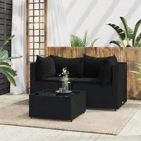 Set Divani da Giardino 3 pz con Cuscini Nero in Polyrattan 319779