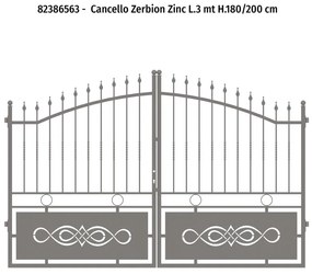 Cancello battente Zerbion in ferro, apertura centrale, L 300 x 200 cm, di colore grigio zincato