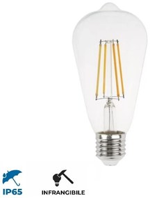 Lampada LED E27 4W a Filamento IP65 ST64 - INFRANGIBILE per Catenarie Colore Bianco Caldo 2.700K