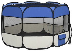 Box per cani pieghevole con borsa trasporto blu 110x110x58 cm