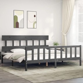 Giroletto Con Testiera Grigio 200x200 Cm İn Legno Massello /