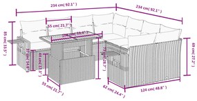 Set divano da giardino 9 pz con cuscini beige in polyrattan