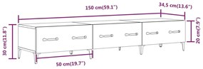 Mobile Porta TV Grigio Cemento 150x34,5x30 cm Legno Multistrato