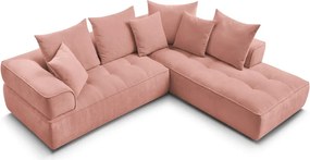 Divano angolare rosa (penisola a destra/a L) con rivestimento in ciniglia Whesley – Bobochic Paris