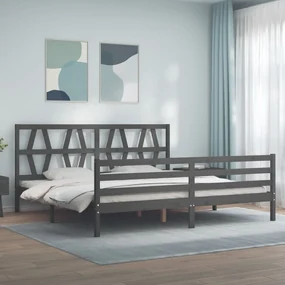 Giroletto con testiera grigio 200x200 cm in legno massello