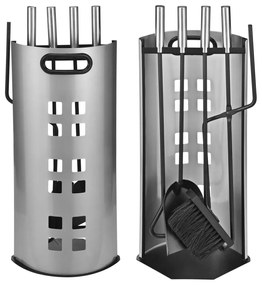 Set Di Attrezzi Per Caminetto 5 Pz Argento 23x15x52 Cm /