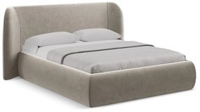 Letto matrimoniale imbottito tortora con contenitore con griglia 180x200 cm Hauke - Makamii