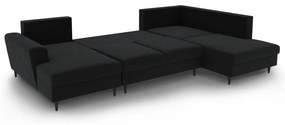Divano angolare nero allungabile e con contenitore (con penisola a destra/a U) con rivestimento in velluto Kyoto – Cosmopolitan Design