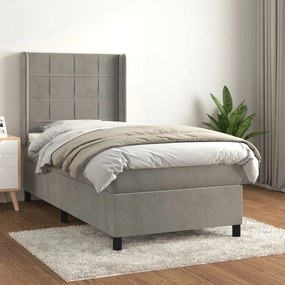 Giroletto A Molle Con Materasso Grigio Chiaro 80x200 Cm Velluto /
