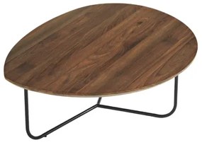 Tavolino sagomato con piano in legno effetto Tek e base in metallo OYA