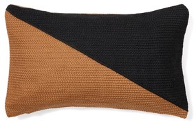 Kave Home - Fodera per cuscino Saigua 100% PET a righe diagonali nere e marroni 30 x 50 cm