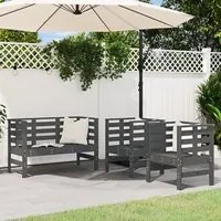 Set Salotto da Giardino 3 pz Grigio in Legno Massello di Pino 825144