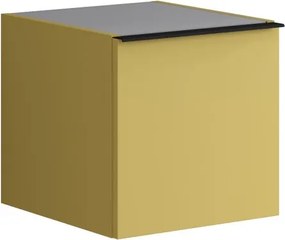 Base laterale Pixel con anta Plain laccato opaco giallo sole e maniglia alluminio nero opaco L.40 H.40 P.45,5 cm.