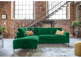 Divano letto angolare in velluto verde scuro (angolo sinistro) Lofty Lilly - Miuform
