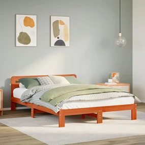 Letto Senza Materasso Marrone Cera 160x200 Cm İn Legno Di Pino /