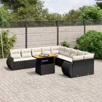 Set Divani da Giardino 11 pz con Cuscini in Polyrattan Nero 3272386